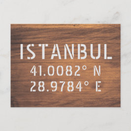 Istanbul Latitude & Longitude Dark Wood Postkarte