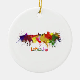 Istanbul-Silhouette in Aquarell Keramikornament