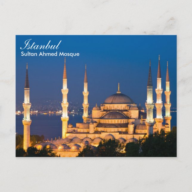 Istanbul - Sultan Ahmed Moschee am Abend Postkarte (Vorderseite)