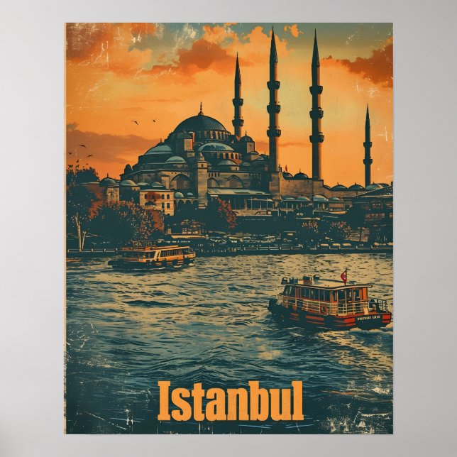 Istanbul Sunset: Vintage Postkarte Poster (Vorne)