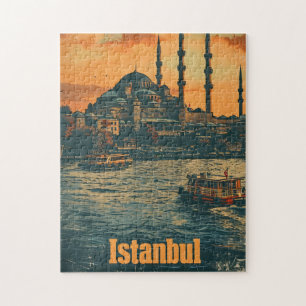 Istanbul Sunset: Vintage Postkarte Puzzle