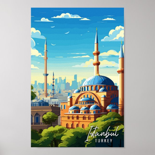Istanbul Türkei Art Vintage Reise Illustration Poster (Vorne)