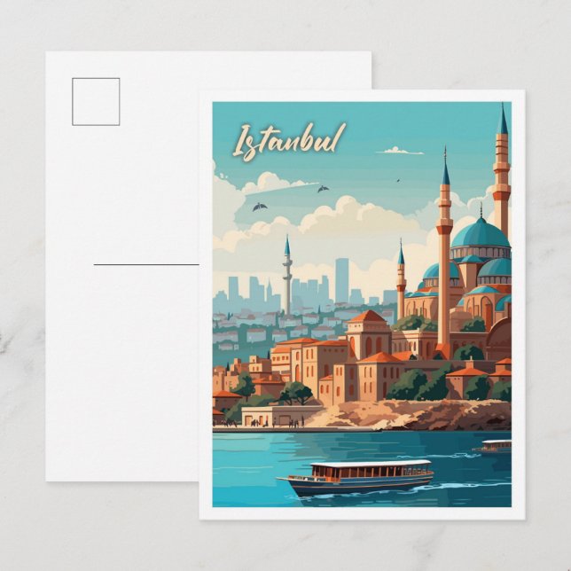 Istanbul Türkei Art Vintage Reise Postkarte (Vorne/Hinten)