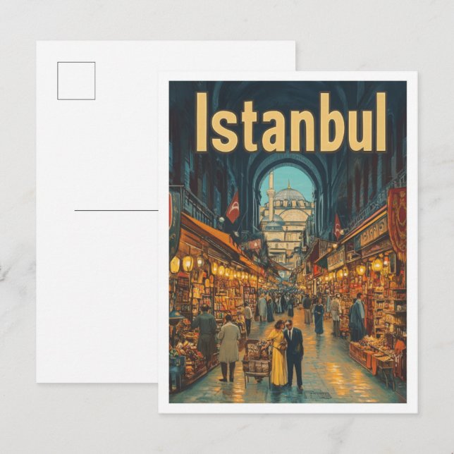 Istanbul Türkei Art Vintage Reise Postkarte (Vorne/Hinten)