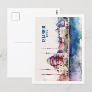 Istanbul Türkei Berühmter Reiseort Wasserfarbe Postkarte