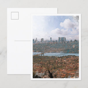 Istanbul Türkei Color Pencil City Landschaft Postkarte