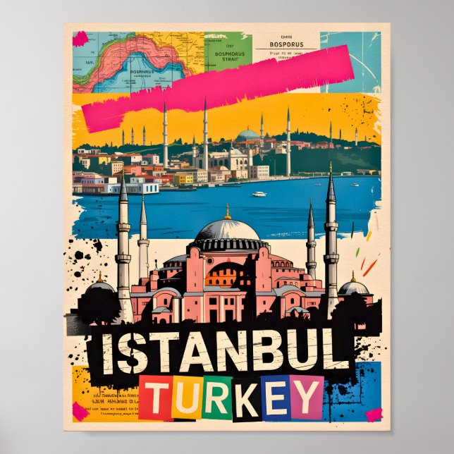 Istanbul Türkei Hagia Sophia Retro Pop Art Reise Poster (Vorne)