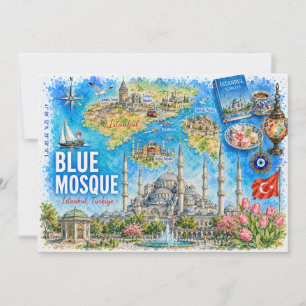Istanbul Türkei illustrierte Blaue Moschee Postkar Einladung
