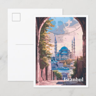 Istanbul Türkei Kunst Vintage Malerei Reise Postkarte
