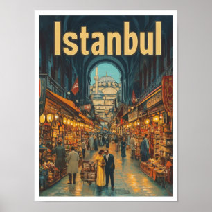 Istanbul Türkei Kunst Vintage Reise Illustration Poster