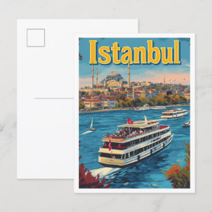 Istanbul Türkei Kunst Vintage Reiseillustration Postkarte