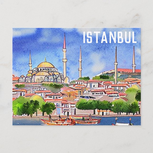 Istanbul Türkei Moschee Aquarellmalerei Postkarte (Vorderseite)