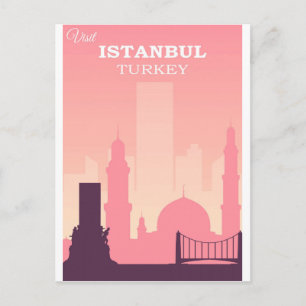 Istanbul Türkei Pink Vintage Reiseplakat Postkarte