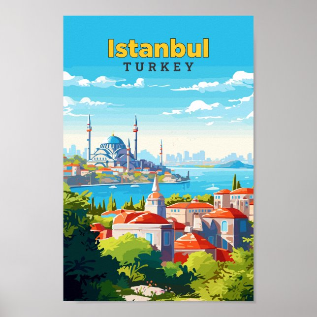 Istanbul Türkei Reisen Kunst, Vintage Illustration Poster (Vorne)