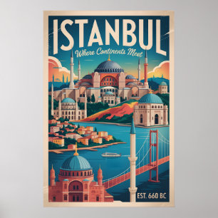 Istanbul Türkei Retro-Skyline Stadtansicht Reise Poster