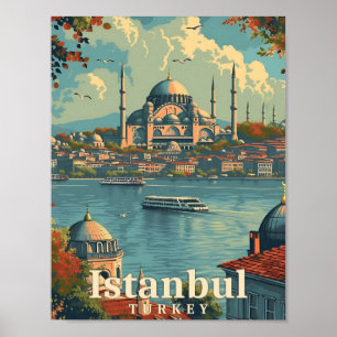 Istanbul Türkei Vintage-Kunst-Reiseillustration Poster