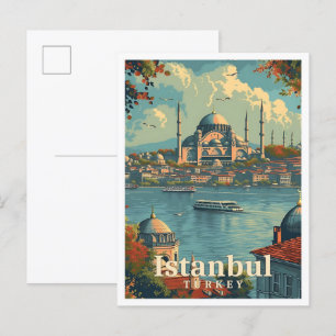 Istanbul Türkei Vintage-Kunst-Reiseillustration Postkarte