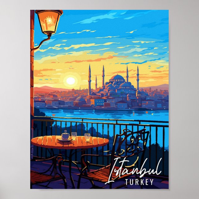 Istanbul Türkei Vintage Reise Illustration Poster (Vorne)
