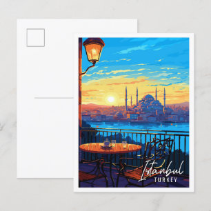 Istanbul Türkei Vintage Reise Illustration Postkarte