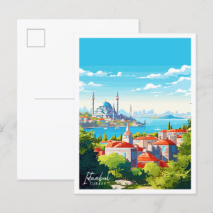 Istanbul Türkei Vintage-Reiseillustration Postkarte