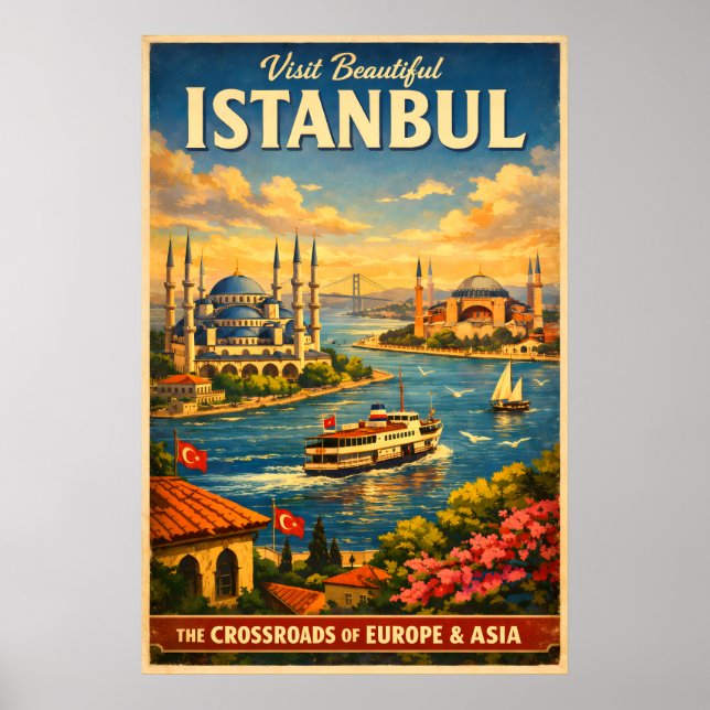 Istanbul Türkei - Vintage Reiseplakat Poster (Vorne)