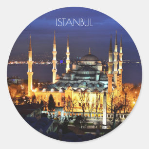 Istanbul Turkey Blue Mosque Night Fotografy Runder Aufkleber