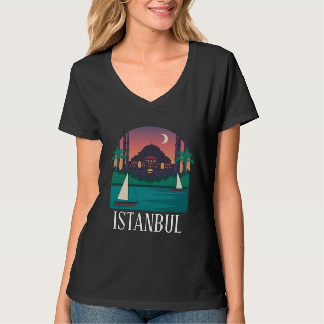 Istanbul Turkey City Skyline Silhouette Outline Sk T-Shirt (Vorderseite)