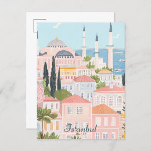 Istanbul Turkey Gouache Paint Illustration Travel Postkarte