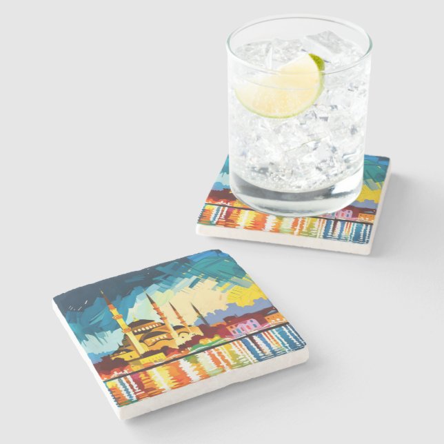Istanbul Turkey Souvenir Steinuntersetzer (Seitenansicht)