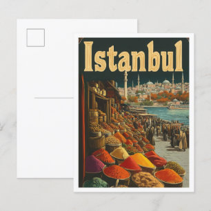 Istanbul Turkey Vintage Travel Illustration Postkarte