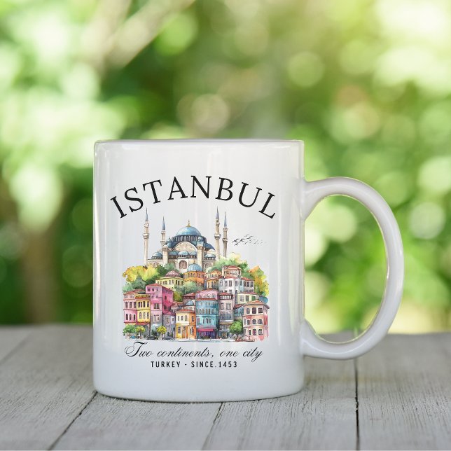 Istanbul Turkey Watercolor art city landscape Kaffeetasse (Von Creator hochgeladen)
