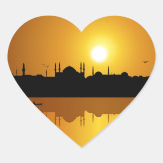 Istanbul und Sonnenuntergang Herz-Aufkleber