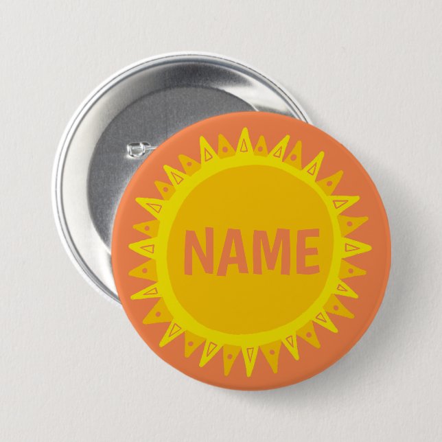 IT-Etikett mit gelbem orangefarbenem Sonnenschein Button (Vorne & Hinten)