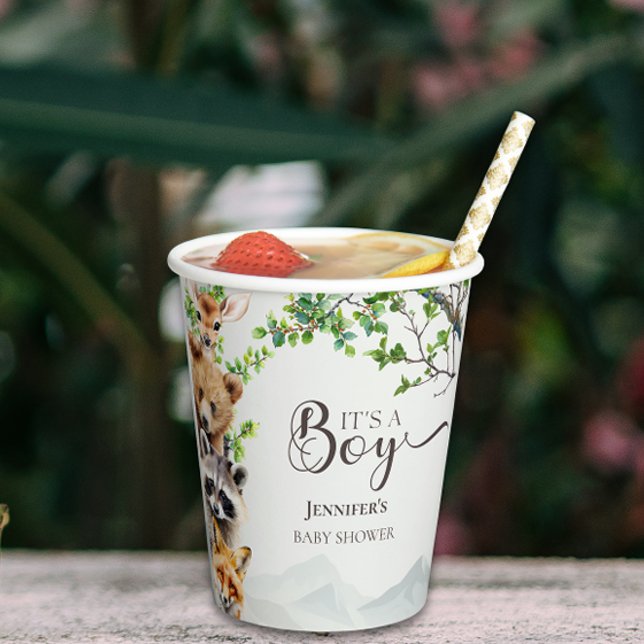 It’s a Boy Woodland Wildlife Baby Shower Pappbecher (Von Creator hochgeladen)