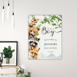 It’s a Boy Woodland Wildlife Baby Shower Welcome Poster