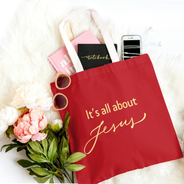It’s All About Jesus – Elegant Red & Gold Tote Bag (Von Creator hochgeladen)