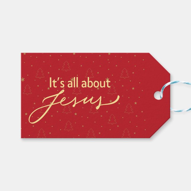 It’s All About Jesus – Red & Gold Christmas  Geschenkanhänger (Vorderseite (Horizontal))