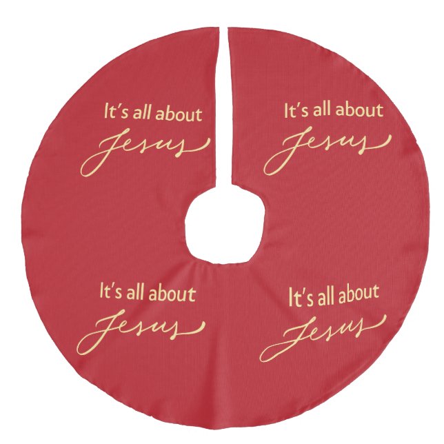 It’s All About Jesus – Red & Gold Christmas  Leinenimitat Weihnachtsbaumdecke (Vorderseite)