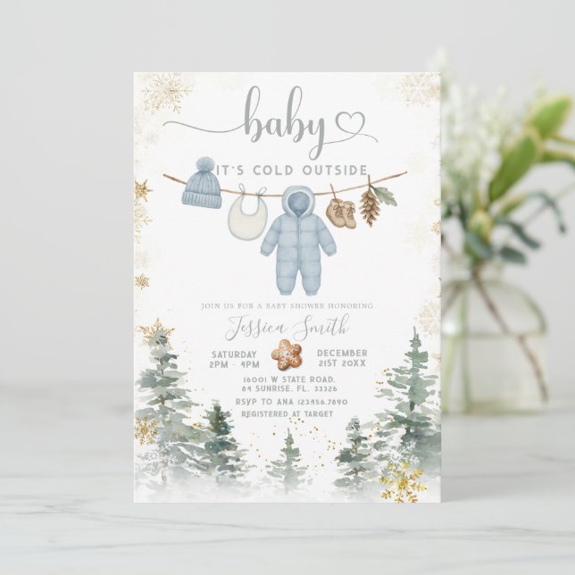 It’s Cold Outside Woodland Baby Shower Invitation  Einladung (Stehend Vorderseite)