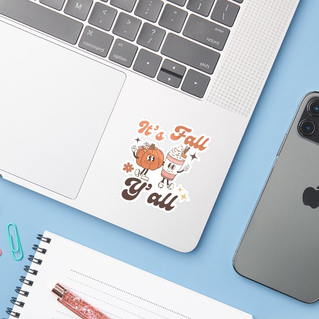 It’s Fall Y’all – Cute Kawaii Pumpkin & PSL Aufkleber (Laptop mit iPhone)