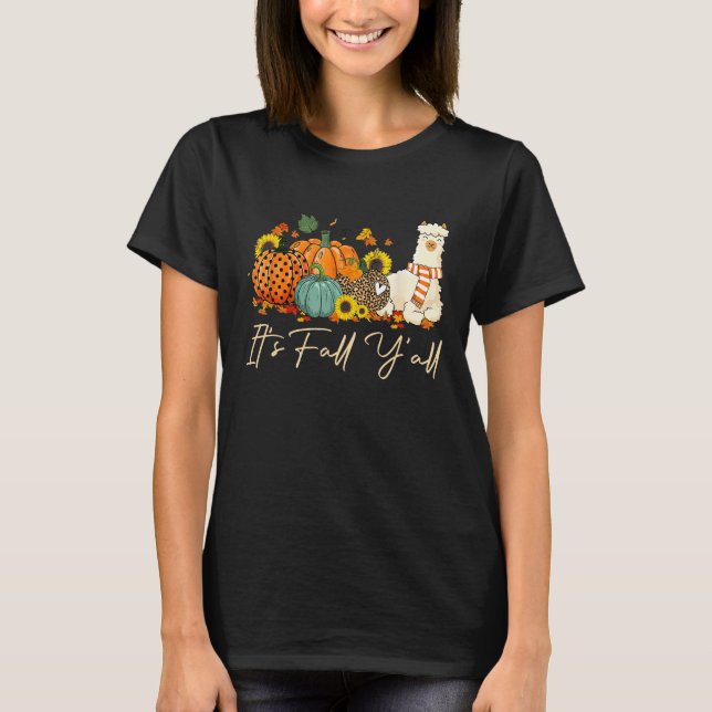 It s Fall Y all Llama Leopard Pumpkin Halloween Fa T-Shirt (Vorderseite)