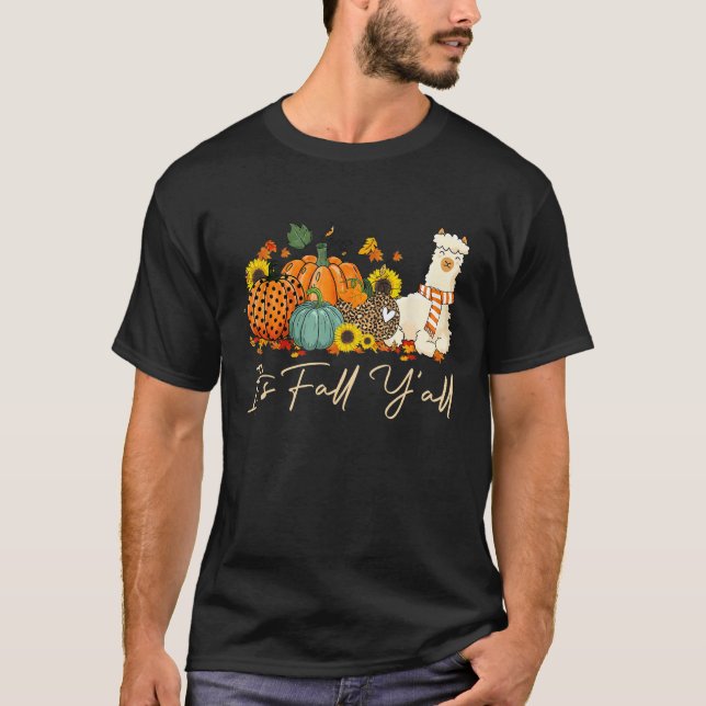 It s Fall Y all Llama Leopard Pumpkin Halloween Fa T-Shirt (Vorderseite)