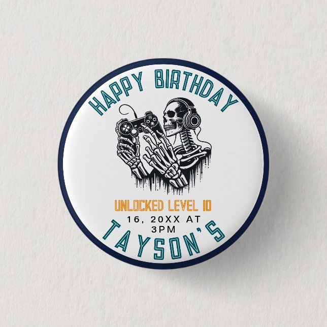 It’s Game On Skull  – Video Game Birthday party Button (Vorderseite)