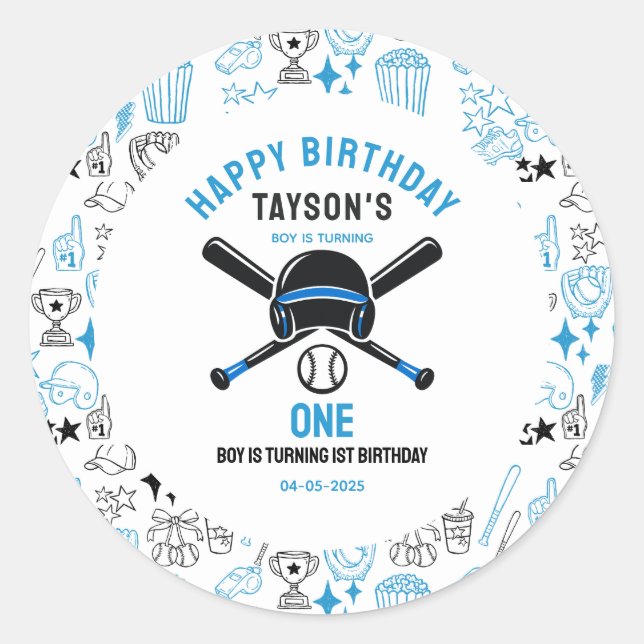 It’s Game Time Baseball 1st Birthday – Fun Kids  Runder Aufkleber (Vorderseite)