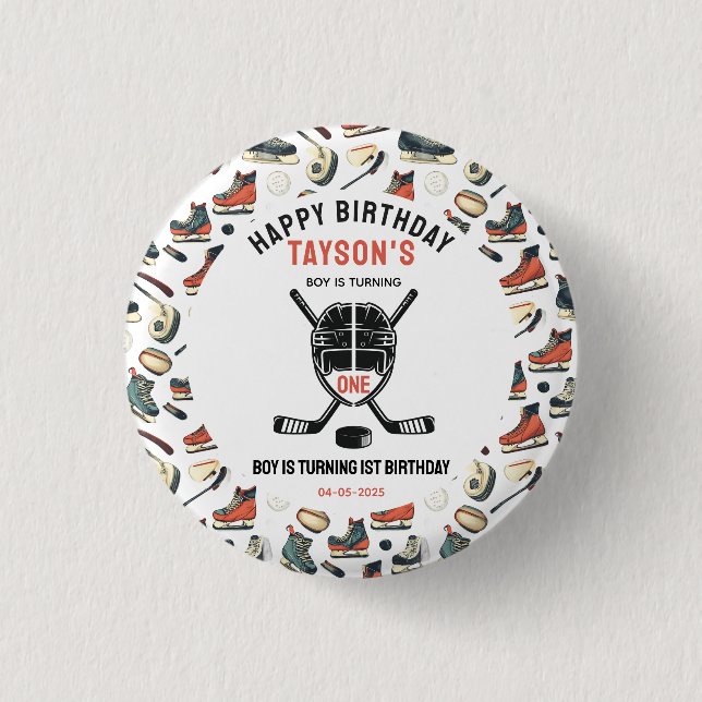 It’s Game Time Hockey 1st Birthday Party Button (Vorderseite)