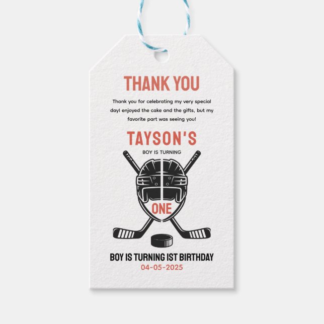 It’s Game Time Hockey 1st Birthday Party Geschenkanhänger (Vorderseite)