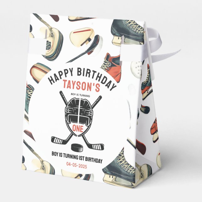 It’s Game Time Hockey 1st Birthday Party Geschenkschachtel (Rückseite)