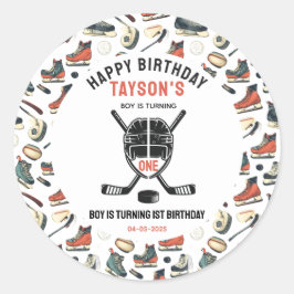 It’s Game Time Hockey 1st Birthday Party Runder Aufkleber