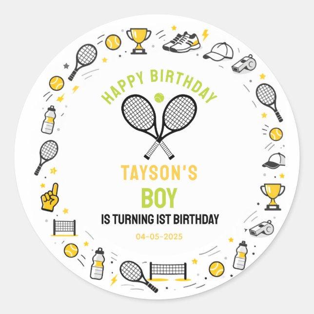 It’s Game Time Tennis 1st Birthday – Fun Kids  Runder Aufkleber (Vorderseite)