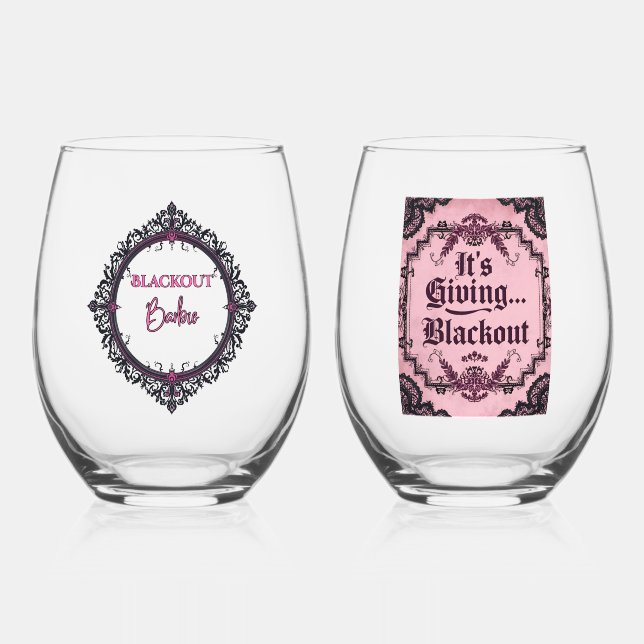 It’s Giving Blackout – Dark Gothic Stemless Weinglas Ohne Stiel (Vorderseite)